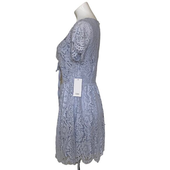 Tobi Blue Lace Overlay Front Tie Skater Mini Dress, NWT Junior's Size M - Picture 7 of 13